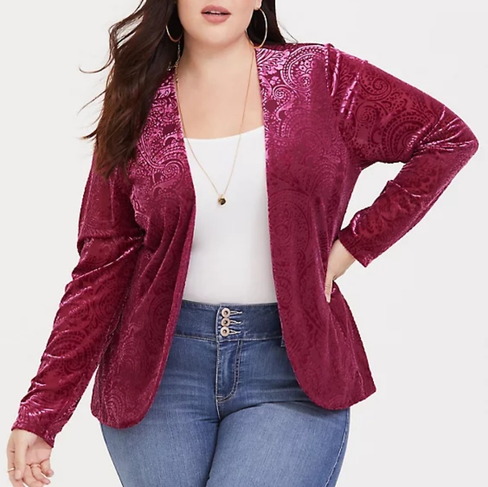 TORRID RED BURNOUT VELVET BLAZER 2X
